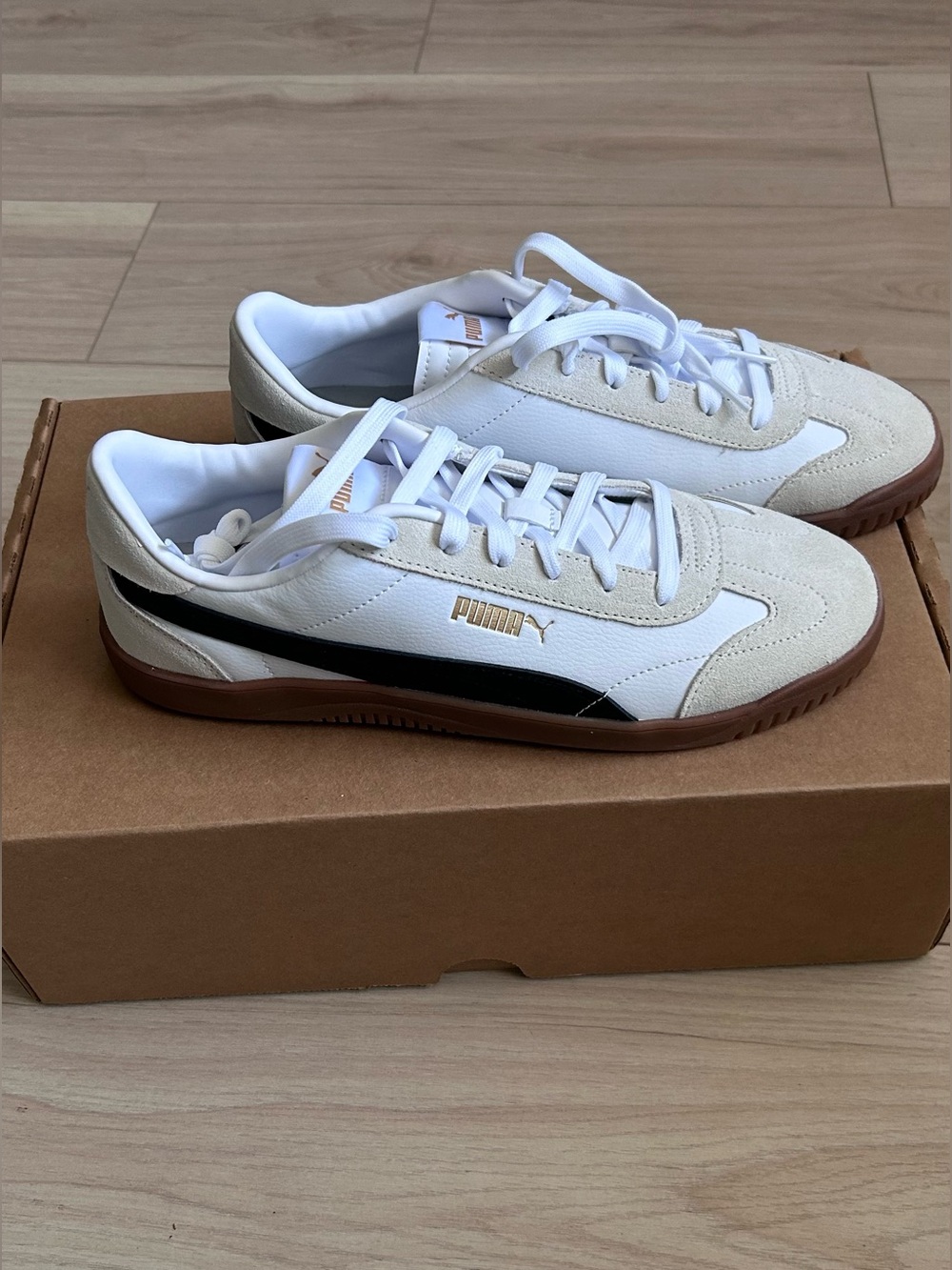 Puma Club 5v5 Men’s Sneakers in White, Black & Gum size 10.5